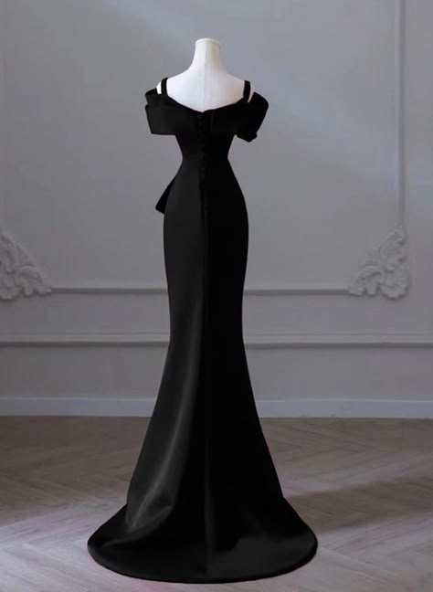 Black Formal Dress Long Classy, Off Shoulder Prom Dress, Formal Dress Black, Satin Evening Dress, Mermaid Sweetheart, Long Formal Dress, Black Mermaid, Color Rush, Satin Evening Dresses