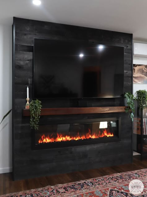 Alternatives To Shiplap Fireplace, Tv Wall Decor With Electric Fireplace, Fireplace Rooms Ideas, Wall Mounted Fireplace And Tv Floating Shelves, Shiplap Electric Fireplace Wall With Tv Farmhouse, Electric Fireplace Ideas With Tv Tall Ceilings, Wall Mount Tv With Fireplace, Electric Fireplace Ideas With Tv Black Wall, Fireplace Insert With Mantle