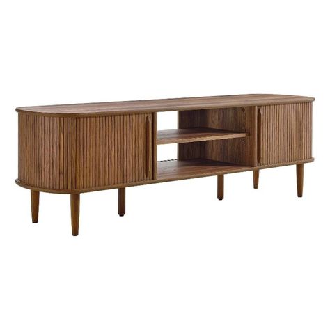 PRICES MAY VARY. MID-CENTURY MODERN TV STAND - The retro beadboard, organic shape, and wood grain detail on this modern sideboard cabinet inspire mid-century style in the living room, lounge area, or recreation room SPACIOUS STORAGE - Keep media devices and entertainment essentials neat and organized with the ample space of this TV stand, complete with an adjustable shelf, open back, and concealed storage behind sliding doors ENTERTAINMENT STAND - This chic credenza is ideal for both storage and Modern Tv Console, Sideboard Cabinet Modern, Tv Console Modern, Mid Century Modern Tv Stand, Wood Tv Stand, Entertainment Stand, Wood Tv, Tv Stand Wood, Modern Tv Stand