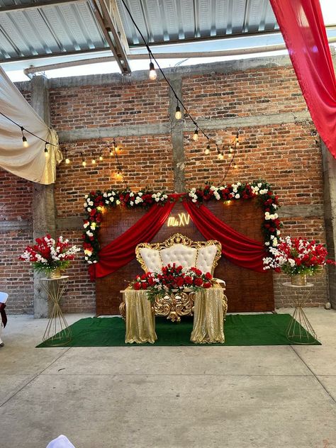 Vaquera Backdrop, Mexican Theme Xv Decorations, Red And White Charro Quinceanera Decorations, Charro Style Quinceanera, Red Mexican Quinceanera Theme, Charro Quinceanera Decorations Ideas, Elegant Charro Quinceanera Decorations, Quinceanera Themes Mexican, Rancho Quinceanera Theme Red