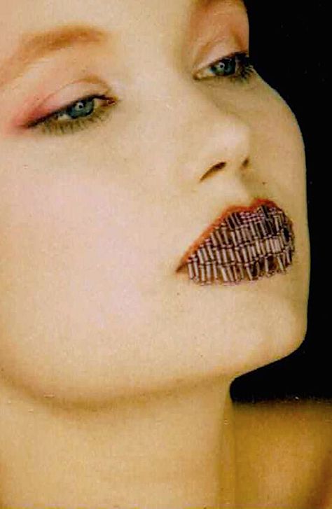 1980s makeup, Avant garde Makeup, stick-on jewelled lips, handmade by Phyllis Cohen, inventor of Face Lace, photo by Robyn Beeche Avante Garde Makeup, Beauty Editorial Makeup, Face Lace, Makeup Stick, Extreme Makeup, Avant Garde Makeup, Editorial Makeup, Beauty Editorial, Makeup Artists