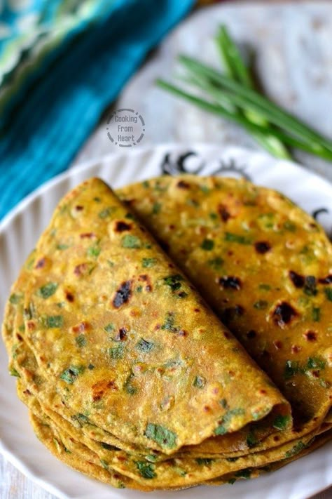 Spring Onion Paratha | Cooking From Heart Spring Onion Paratha, Spring Onion Recipes, Healthy Indian Recipes, Paratha Recipes, Indian Bread, Indian Breakfast, India Food, Spring Onion, Yummy Comfort Food