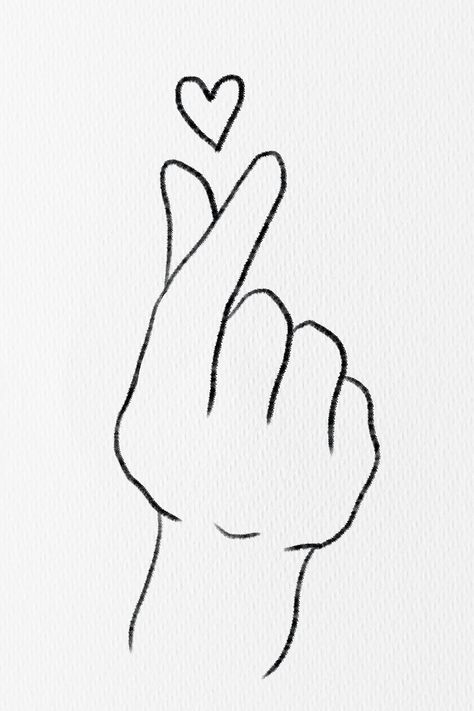 Mini heart hand sign in black and white | premium image by rawpixel.com / Adjima Continuous Line Drawing Hand, Love Heart Drawing, Hands Making A Heart, Heart Hand Sign, Cute Heart Drawings, Line Art Minimal, Black Line Art, Continuous Line Art, Drawings For Boyfriend