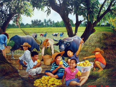 BUKID PAINTING | dante hipolito | Flickr Filipino Painting, Farmer Painting, Scene Writing, Neutral Nursery Art, Filipino Art, Philippine Art, Philippines Culture, Scene Drawing, The Moon And Stars