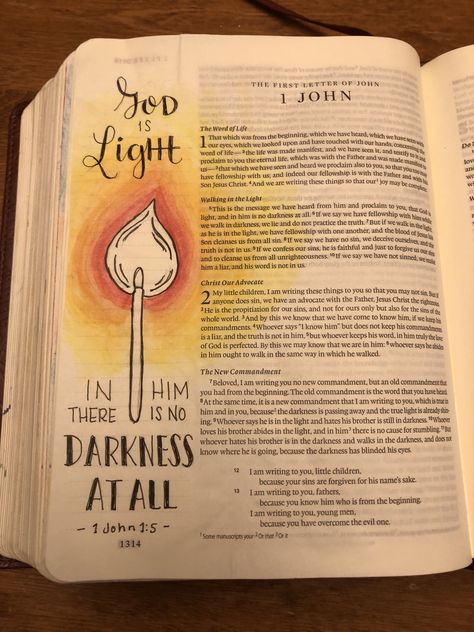 Faithful Drawings, 1 John 1:5-7, John Journaling Bible, John 1:1-5, John 1 Journaling, Thanksgiving Bible Journaling, Drawing In Bible, Bible Journaling Cover Page Ideas, Bible Page Art