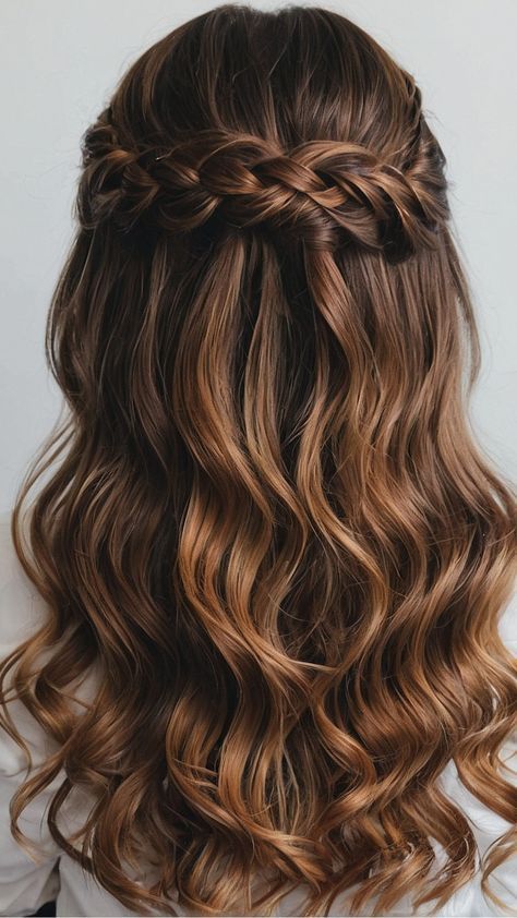 Hairstyles For Party Night, Quince Hair, Braided Updos, Cute Prom Hairstyles, Rambut Brunette, Hairstyle Examples, Voluminous Curls, Hair Perfume, Hair Up Styles