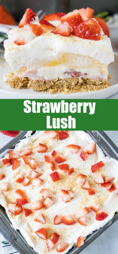 Strawberry Cream Squares - light and creamy layers with fresh strawberries and a graham cracker crust.  Easy and delicious no bake recipe! Pie, Light Strawberry Desserts Recipes, Easy Summer No Bake Desserts, 4th Of July Strawberry Dessert, Summer Desserts Strawberry, Cold Easy Desserts, Healthy Strawberry Recipes Desserts, Light Pudding Desserts, Strawberry Lush Dessert Golden Oreos