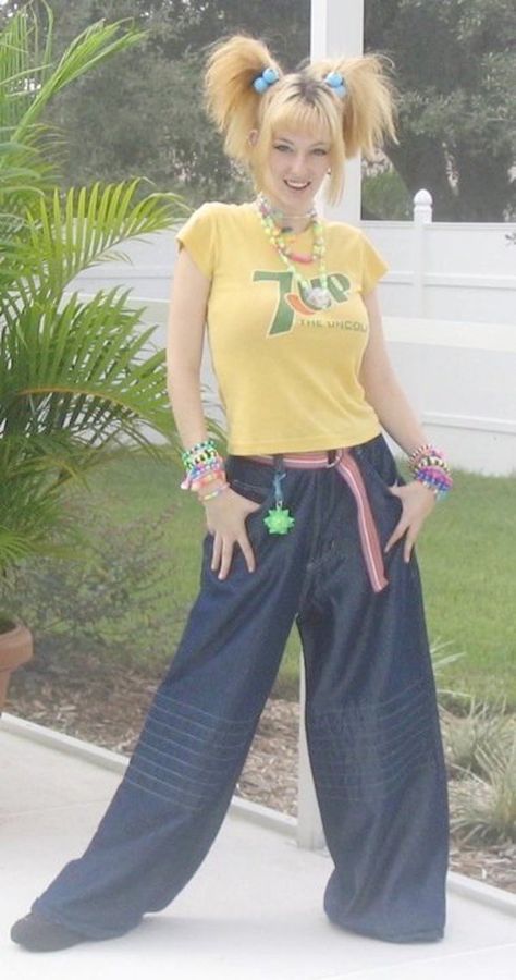 90's Baggy Jnco Jeans Candy Raver 90s, Raver Fashion, Candy Raver, 90s Rave Fashion, Baggy Jeans 90s, Candy Bracelets, Rave Pants, 90s Rave, Raver Girl