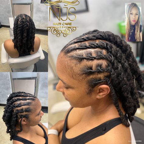 Loc Styles Fresh Retwist, Retwisted Locs Style, Fresh Retwist Styles, Pulled Back Loc Styles, Flat Twist Locs Hairstyles, Fresh Retwist Locs, Braided Locs Styles For Women, Short Loc Retwist Styles, Braided Loc Styles