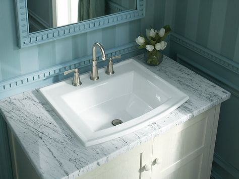 Small Bathroom Makeover with Wainscoting: Moisture-Resistant Panels Add Style and Interest | The Money Pit Traditional Sink, Bathroom Sink Ideas, Bathroom Basins, Drop In Bathroom Sinks, Rectangular Sink Bathroom, Drop In Sink, Undermount Bathroom Sink, Sink Ideas, Soaking Bathtubs