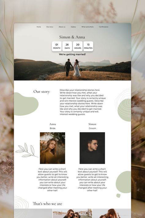 Wedding Website Canva Wedding Website, Virtual Wedding Invitation Ideas, Wedding Website Design Ideas, Zola Wedding Website Ideas, Wedding Site Design, Wedding Invite Website, Wedding Website Ideas Design, Our Story Wedding Website Examples, Wedding Web Design