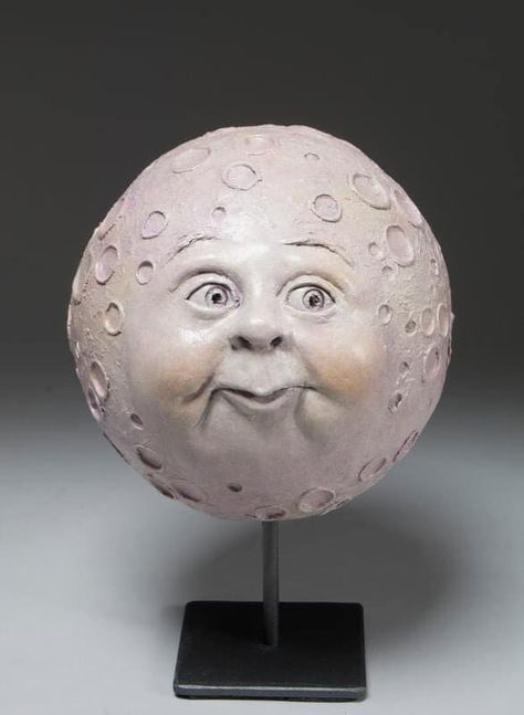 Marlys Boddy moon face Moon Clay Art, Whimsical Sculpture, Moon Faces, Vintage Celestial, Sculpture Art Clay, Shoot The Moon, Moon Illustration, Moon Face, Celestial Art