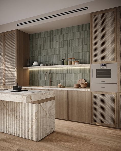 ECO kitchen :: Behance Kitchen Cabinet On Countertop, Gully Kitchen, Contemporary Luxury Kitchen, Beautiful Kitchens Luxury Modern, Ash Dining Table, Japandi Aesthetic, Japandi Kitchen, Modern Kitchen Renovation, Beautiful Backsplash