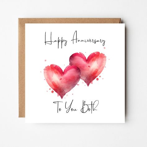 Happy Anniversary Card to You Both Greeting Card for a - Etsy Canada Happy Anniversary Drawings, Watercolor Anniversary Card, Homemade Anniversary Cards, Anniversary Cards For Couple, Watercolour Heart, Happy Anniversary Card, Painted Cards, Anniversary Cards Handmade, Watercolor Birthday Cards