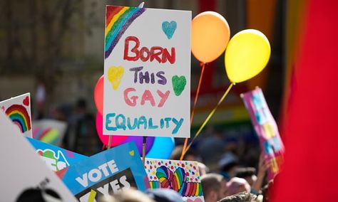 A marriage equality march in Sydney, Australia, with a sign reading 'Born this gay'. Marriage Equality, Family Feud, Surprise Me, My Parents, A Sign, Sydney Australia, Sydney, Australia, Reading