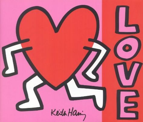 Cover of Haring's book Love: "Images of hearts and lovers figure prominently in Haring's artistic vocabulary--with his most "lovely" images expressing what cannot be said in words. 40 color illustrations". Keith Haring Prints, Foto Muro Collage, Keith Haring Art, Haring Art, Saxophone Sheet Music, Soyut Sanat Tabloları, Phone Stuff, Photo Wall Collage, Art Collage Wall