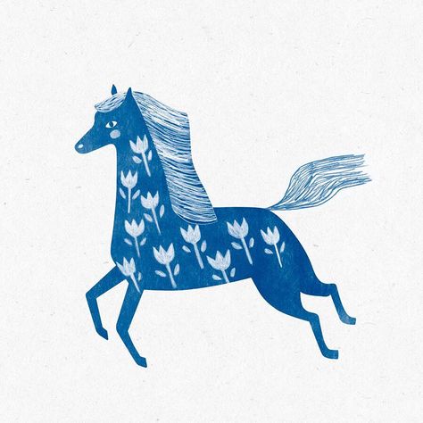 Finished illustration. She became a regular horse instead Folk Illustration, Horse Art Print, Horse Illustration, Blue Horse, Horse Designs, Arte Animal, Horse Art, Animal Illustration, Art Paint