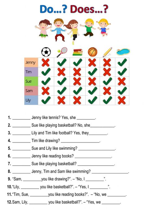 Do Does Worksheet Grade 2, Like Likes Worksheet, Do And Does Worksheet, Do Or Does Worksheet, Do Does Worksheet, Do Does, Do Like, Kindergarten Phonics Worksheets, English Exercises