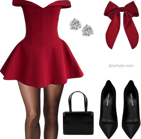 Little Red Dress Classy, Red Dress With Tights, Black Dress Red Heels, Short Red Dress Outfit, Christmas Party Outfit Work, Xmas Party Outfits, Christmas Dress Women, Red Dresses Classy, Red Dress Outfit