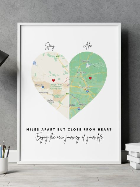 Long Distance Gifts Map Gifts Diy, Diy Maps, Where We Met Map Gift Ideas, Birthday Surprise For Husband, Map Heart Art, Map Anniversary Gift, Unique Gifts For Boyfriend, Heart Map, Birthday Ideas For Her