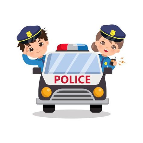 Cute police boy and girl on patrol car. ... | Premium Vector #Freepik #vector #car #kids #girl #cartoon Police Birthday Cakes, Police Stickers, Batman Comic Cover, Police Party, Police Birthday, Frozen Invitations, Patrol Car, Kawaii Characters, Cartoons Dp