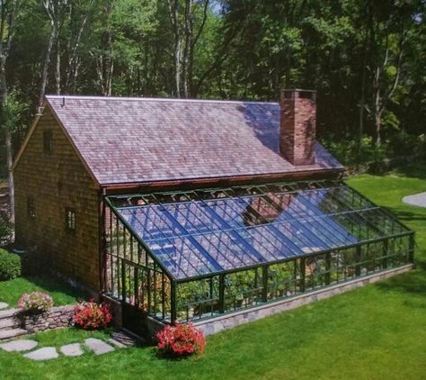 A greenhouse attached to the house how cool is that! Greenhouse Addition, Attached Greenhouse, Modern Greenhouses, Greenhouse Farming, Glass Greenhouse, Home Greenhouse, Greenhouse Plans, Garden Greenhouse, Greenhouse Gardening