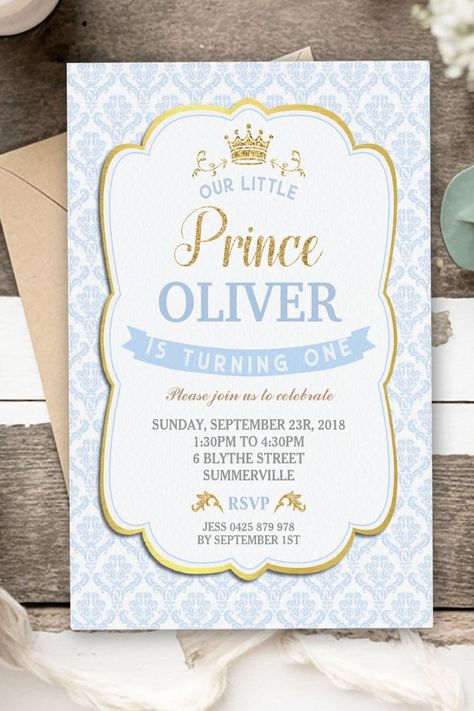 Our Little Prince Birthday Invitation Boy Blue Prince First Birthday, Prince Birthday Invitations, First Birthday Baby Boy, Prince Birthday Party, Lollipop Party, Prince Theme, Prince Birthday, 2nd Birthday Invitations, Creative Invitations