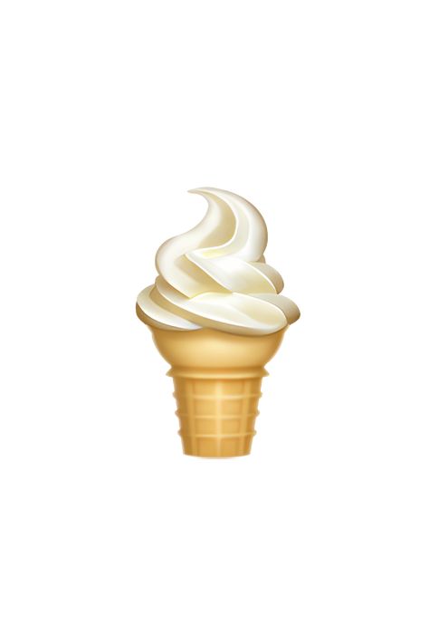 The emoji 🍦 depicts a soft serve ice cream cone with a swirl of creamy, light-colored ice cream on top. The cone is usually light brown or beige in color and has a waffle-like texture. The ice cream is often depicted as having a smooth, soft texture and a slightly curved shape. The overall appearance of the emoji is cute and playful, with a cheerful expression that is sure to make anyone smile. New Iphone Emoji, Cute Emoji Iphone, Emoji Icon, Ios Emoji Iphone, Ice Cream Icon, Pastel Iphone Emojis, Ios Stickers Emoji, Ios18 Emoji, Emoji Cute