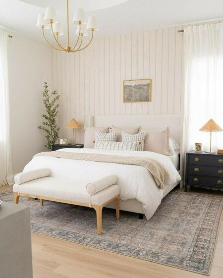 Small Primary Bedroom, Room Decor Neutral, Vertical Shiplap, Ideas Room Decor, Pink Ceiling, Neutral Interior Design, Simple Nightstand, Home Inspo Cozy, Styling Shelves