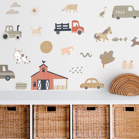 These fun farm fabric wall decals will look fabulous in any modern nursery or bedroom. Wall decals are a great way to quickly create a dramatic impact in any space. Farm Animal Nursery, Animal Wall Art Nursery, Farm Nursery, Animal Wall Decals, Kids Wall Decals, Farm Decor, Project Nursery, Toddler Room, Red Barn