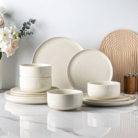 PRICES MAY VARY. 【WHAT YOU WILL RECEIVE】 This 12-piece dinnerware set includes 4 x 10.5-inch dinner plates, 4 x 8.25-inch salad plates, and 4 x 24 oz cereal bowls. Ideal for small families, couples, or individuals, this set perfectly meets all your dining needs with four complete place settings. 【LEAD FREE EAT SAFTY】Our plates and bowls set is made of druable material and features an all-natural glaze that is lead-free, cadmium-free. The set is fired at a high temperature of 2340℉ for 17 hours t Dinner Plate Sets Vintage, Glass Plates And Bowls, Plate And Napkin Setting Wedding, Dining Plate Sets, Rustic Modern Table Setting, Minimalist Dishes Set, Scandinavian Dishes Set, Japandi Dishes, Beige Plates Table Setting