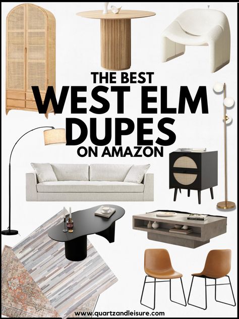 West elm furniture and home decor lookalikes Master Bedrooms West Elm, Amazon Minimalist Home, West Elm Office Inspiration, West Elm Lamp, West Elm Inspired Living Room, Cute Amazon Furniture, West Elm Home Decor, West Elm Dining Room Ideas, West Elm Beds