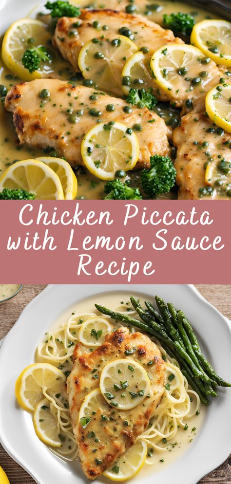 Chicken Piccata with Lemon Sauce Recipe | Cheff Recipes Chicken Piccata With Lemon Caper Sauce, Chicken Piccata Olive Garden Copycat Recipe, Lemon Chicken Piccata Recipe With Capers, Chicken Piccata Easy Healthy, Chicken Recipes With Capers, Chicken Cutlet Pasta, Easy Chicken Cutlet Dinner Ideas, Chicken Piccata Sauce, Chicken With Capers And Lemon