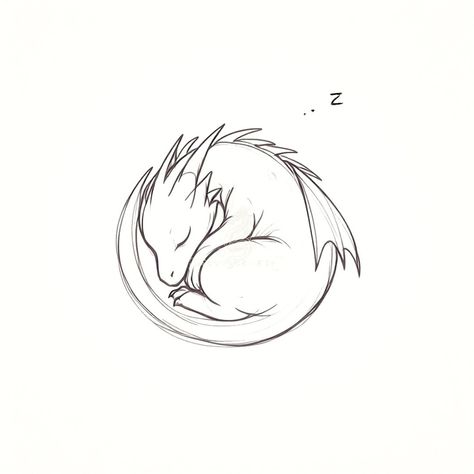 Dragons Aesthetic Drawing, Mini Dragon Drawing, Dragon Drawing Base, Curled Up Dragon, Aesthetic Dragon Drawing, Dragon Drawing Simple, Little Dragon Drawing, Dragon Castle Drawing, Cute Dragon Drawing Easy