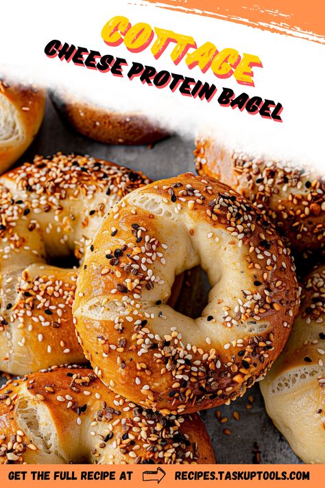 Discover a protein-packed twist on your favorite breakfast with our Cottage Cheese Protein Bagel. Perfect for health enthusiasts and foodies alike, this recipe combines the creamy richness of cottage cheese with the satisfying texture of a freshly baked bagel. Packed with protein, it's the ideal fuel for busy mornings or post-workout refueling. Whether you're aiming for a healthier lifestyle or simply love trying new culinary creations, this cottage cheese bagel promises both flavor and nutrition in every bite. Pin it now to elevate your breakfast Cottage Cheese Everything Bagel, Cottage Cheese Bagels Recipe, Cottage Cheese Bagels In Air Fryer, Protein Bagels With Cottage Cheese, Cottage Cheese Baked Goods, Everything Bagel Recipes, Cottage Cheese Bagel Recipe, Cottage Cheese Baking, Chewy Bagel Recipe