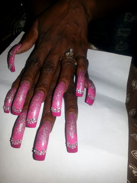 Really Nice Nails, 90s Long Nails Acrylic, Worst Acrylic Nails, Nails Acrylic Pink And Brown, Rachet Nails Long, Long Real Nails Painted, Longest Nails Acrylic, Bad Acrylic Nails Funny, Aesthetic Acrylic Nails Coffin