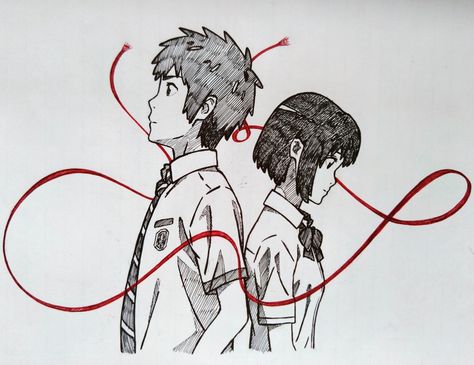 Your Name Pencil Sketch, Your Name Anime Drawing Pencil, Your Name Drawing Sketch, Your Name Anime Sketch, Your Name Drawing Pencil, Your Name Anime Drawing, Your Name Sketch, Strings Of Fate, Anime Face Drawing