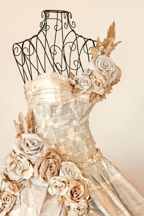 Flowers, Statue, Paper Dress, Vintage Bar, Dress Vintage, Book Pages, A Dress, Newspaper, Bar