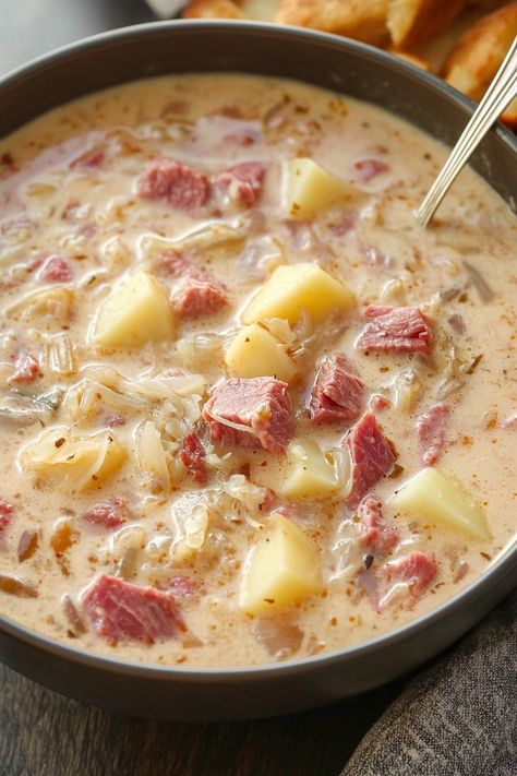 Creamy Reuben Soup - Easy DIY Recipes Creamy Rueben Soup 12 Tomatoes, Easy Creamy Reuben Soup, Ruben Soup Creamy Crockpot, Crockpot Reuben Soup, Rueben Soup Recipes, Reuben Soup Crockpot, Creamy Rueben Soup, Rivels Recipe Pennsylvania, Recipes Using Swiss Cheese