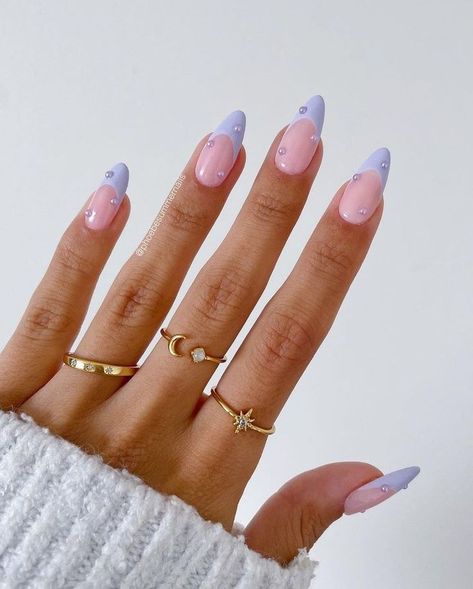 Lavender Nails With Pearls, Nails Champagne, Nails Cream, Lilac Nails Design, College Nails, Nails Burgundy, Blue Prom Nails, Almond Nails Pink, Nails Coral