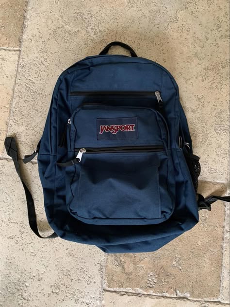 Navy Jansport Backpack, Navy Blue Backpack Aesthetic, Navy Blue Jansport Backpacks, Jansport Backpacks Blue, Blue Jansport Backpacks, Navy Blue Jansport, Blue School Bag, Dark Blue Backpack, Blue Jansport Backpack