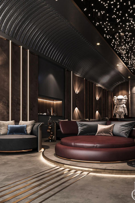 Add sophisticated accents to your living room with LUXXU's luxurious pieces. Home Theater Ideas Luxury, Cinema Room Design, Beautiful Room Decor, Sophisticated Living Room, Home Theater Room Design, Theater Room Design, Luxxu Modern Design Living, Theatre Interior, Home Cinema Room