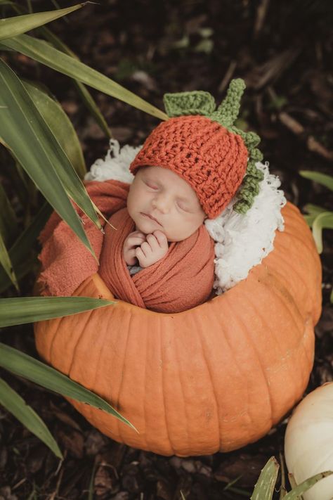 Baby Pumpkin Hat, Fall Baby Pictures, Pumpkin Pictures, Pumpkin Hat, Bonnet Crochet, Soft Hats, Halloween Hats, Newborn Crochet, Newborn Hat