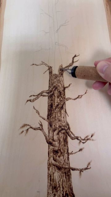 Wood burning art on Instagram: "Pine tree wood burning 🔥 . . . #woodworking #woodslice #handmade #pyrography" Wood Burning Pine Trees, Pyrography Art Ideas, Pyrography Trees, Pyrography Ideas Inspiration, Tree Wood Burning, Woodburning Crafts, Pyrography Ideas, Beetle Art, Pyrography Art