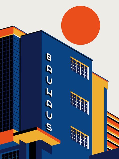 A tribute to Bauhaus for iamfy on Behance Building Graphic Design, Bauhaus Kitchen, Bauhaus Illustration, Bauhaus Design Poster, Environment Studies, Bauhaus Graphic Design, Bauhaus Poster Design, Bauhaus Colors, Building Graphic