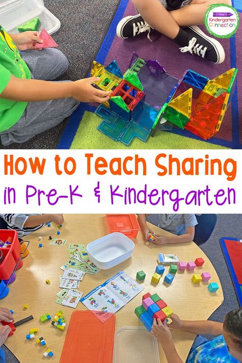 In Pre-K and Kindergarten we work on important social skills like sharing! How can we encourage sharing in our classrooms? What do we do if a student doesn’t want to share? Here are some easy and effective tips for how to teach sharing in Pre-K & Kindergarten! Sharing For Preschoolers, Prek Sharing Activities, Social Activities For Kindergarten, Kindergarten Sharing Activities, Sharing Activities For Kindergarten, Prek Friendship Crafts, Sharing Preschool Activities, Sharing Lessons Preschool, Social Skills For Kindergarten