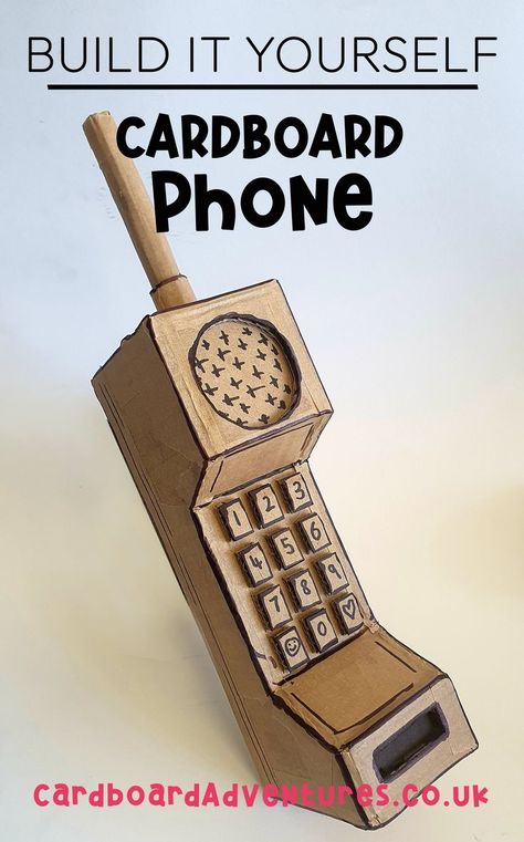 Cardboard Phone Toy made by Theatre designer Sam Wilde. Look for more patterns and templates for fun toys and DIY craft activities on CardboardAdventures.co.uk Cardboard Props Cosplay, 3d Cardboard Art Projects, Cardboard Phone Diy, How To Make A Cardboard Phone, Cardboard Arts And Crafts, Cardboard Props Diy, Carbord Craft Decor, Fun Cardboard Crafts, Cool Things To Make Out Of Cardboard