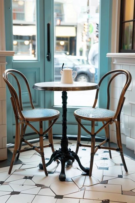 Charming French Bistro Table Styles for Your Nook French Bistro Table Outdoor, French Bistro Cafe, French Cafe Table And Chairs, French Bistro Dining Table, Parisian Cafe Chairs, French Style Cafe Interior, Bistro Table Indoor Kitchen, French Scandinavian Interior, Cafe Dining Room Ideas