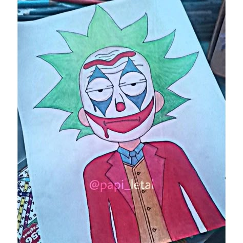 Rick from Rick and Morty Joker Rick As The Joker, Art The Clown Drawing Sketch, Rick And Morty Drawing Ideas, Rick Morty Drawing, Easy Rick And Morty Painting, Painting Ideas Rick And Morty, Rick And Morty Paintings, Rick And Morty Painting Easy, Rick And Morty Doodles