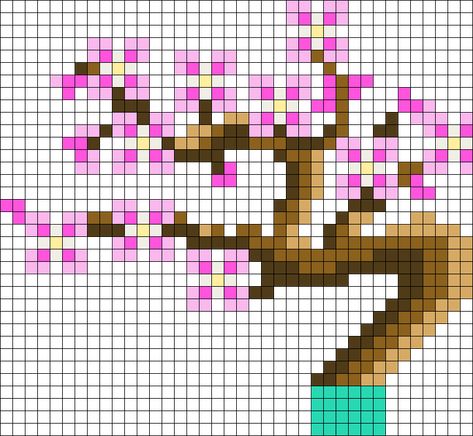 Sakura Bonsai Tree Perler Bead Pattern | Bead Sprites | Misc Fuse Bead Patterns Perler Bead Bonsai Tree, Bonsai Tree Perler Bead Pattern, Cherry Blossom Perler Bead Pattern, Perler Bead Plant Pattern, Tree Perler Bead Patterns, Perler Bead Wall Art, Plant Perler Beads, Perler Bead 3d Patterns, Tree Perler Beads